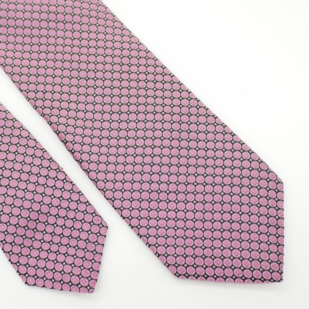 JZ Richards Pink Black Woven Geometric Long Silk Tie Vintage USA Made